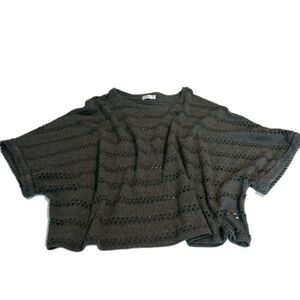 Wmns Vestique Cropped Gray Crotchet Roll Tab Cowl Sleeves Sz Large Festival Boho